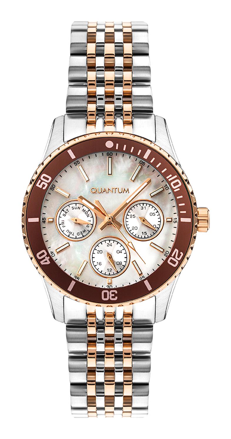 Quantum IML1109MOP.570 Takvimli 35 mm Bronz-Gri Çelik Kordon Analog Kadın Kol Saati