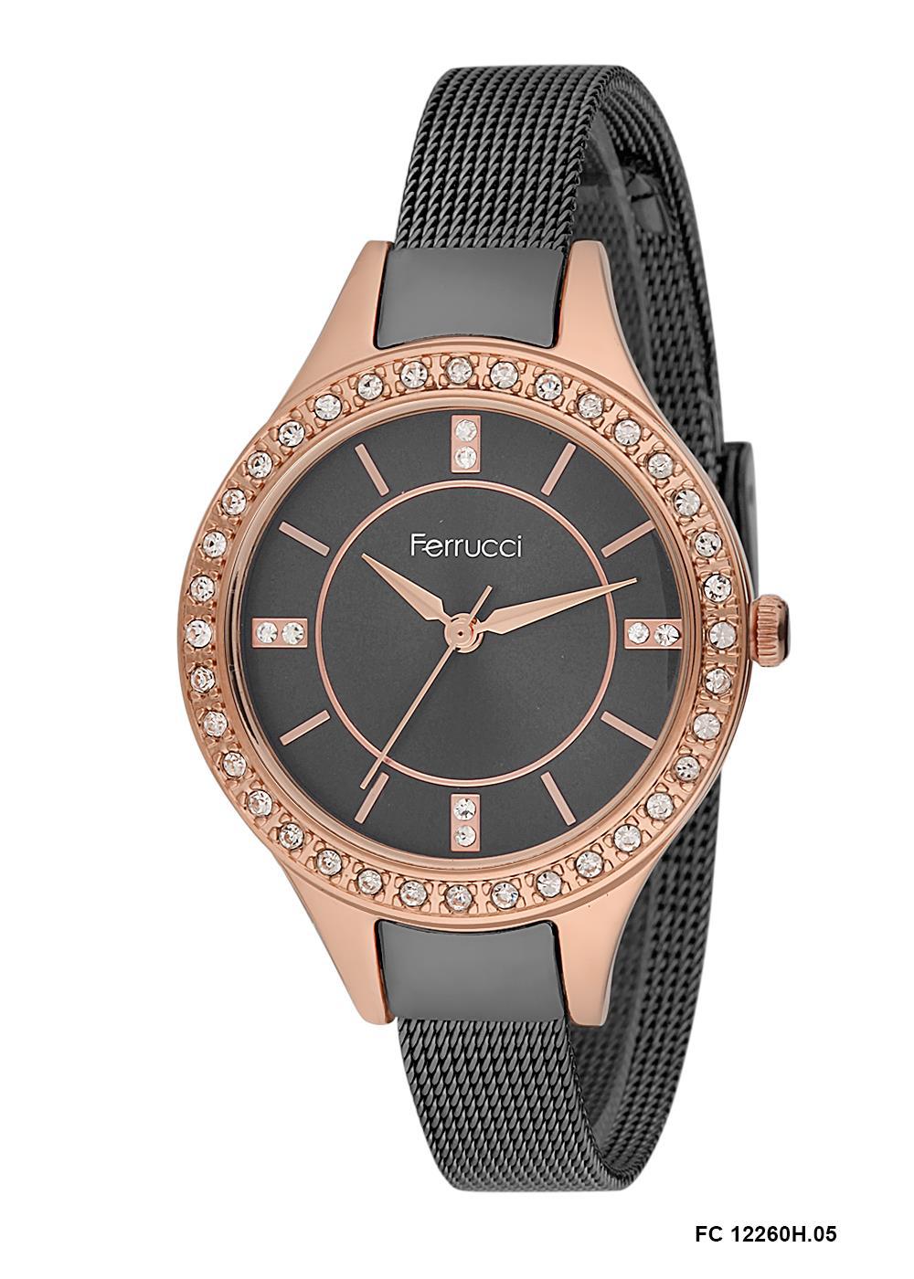 Ferrucci 9FM185 38 mm Siyah Çelik-Hasır Kordon Analog Kadın Kol Saati