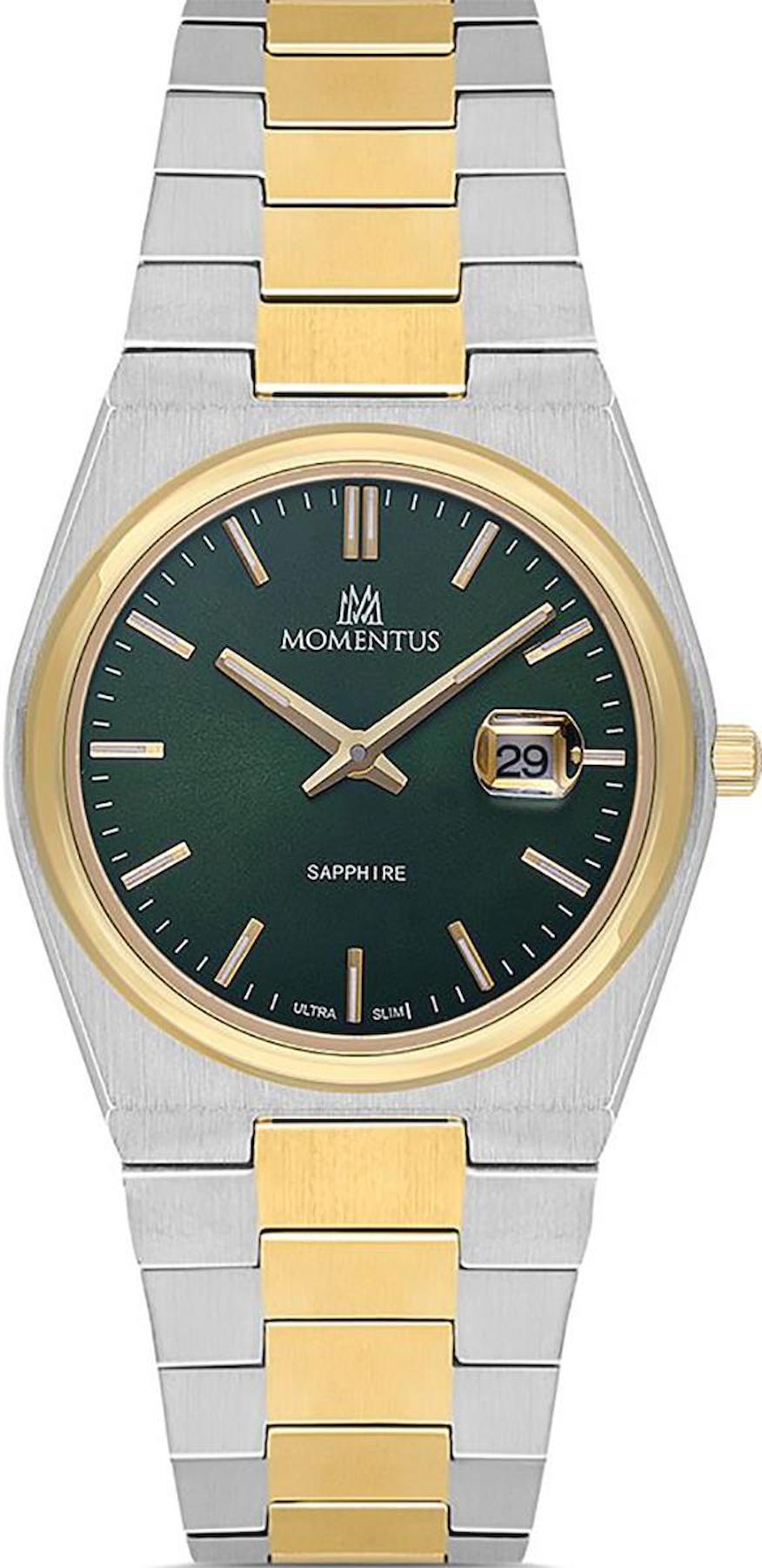 Momentus CS345T-15SG Takvimli 30 mm Altın-Gri Çelik Kordon Analog Kadın Kol Saati