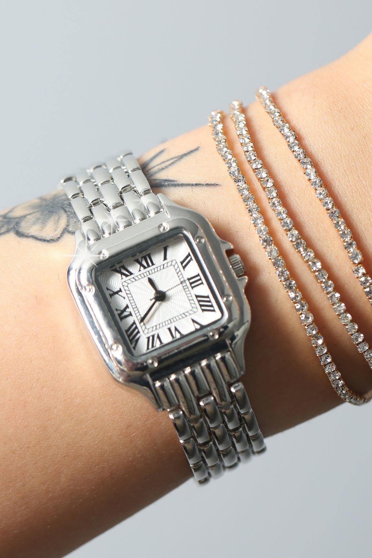 Polo55 26 mm Gri Metal Kordon Analog Kadın Kol Saati