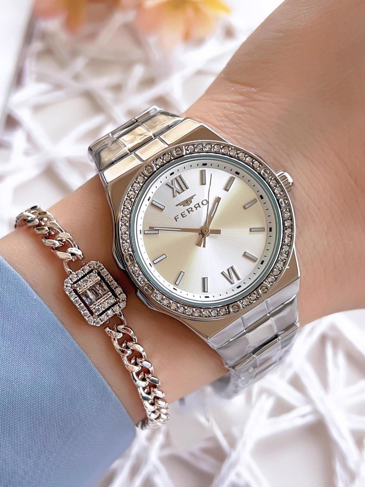 Ferro EFL21358A 36 mm Gri Çelik Kordon Analog Kadın Kol Saati