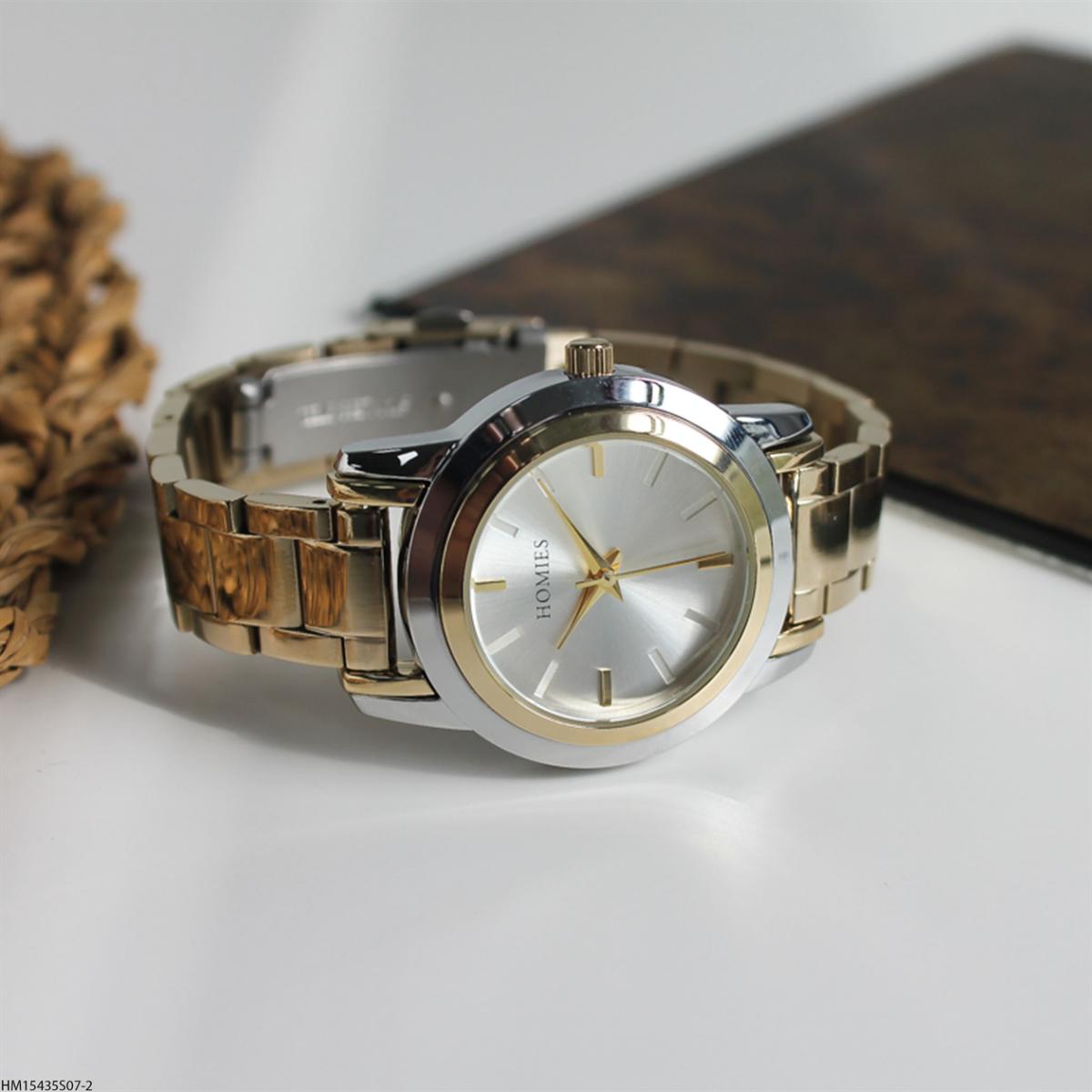 Homies HM15435S07-2 35 mm Altın-Gri Çelik Kordon Analog Kadın Kol Saati