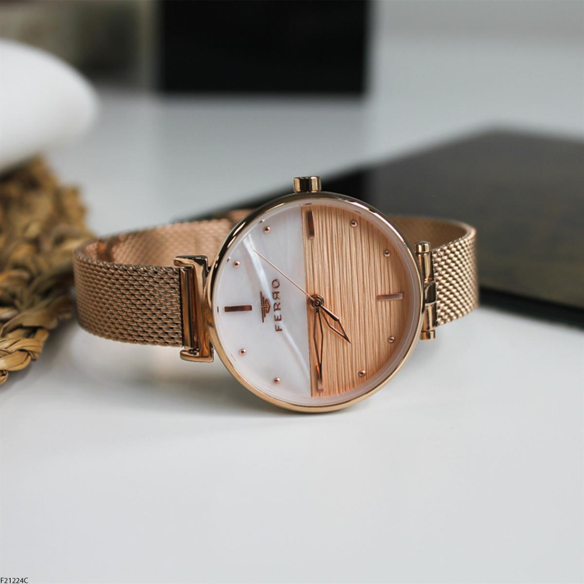 Ferro F21224C 36 mm Rose Gold Metal Kordon Analog Kadın Kol Saati