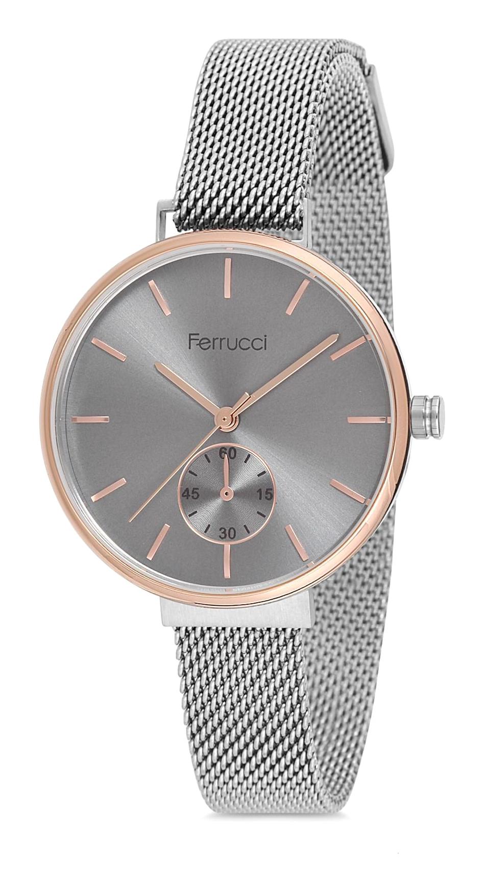 Ferrucci 9FM2346 38 mm Gri Çelik-Hasır Kordon Analog Kadın Kol Saati