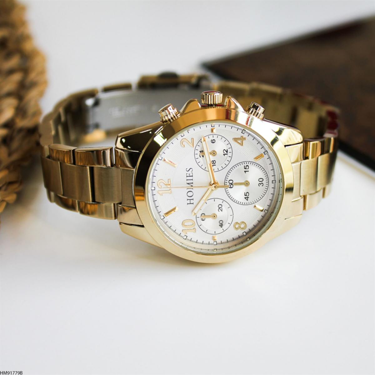 Homies HM91779B Takvimli 35 mm Altın Metal Kordon Analog Kadın Kol Saati