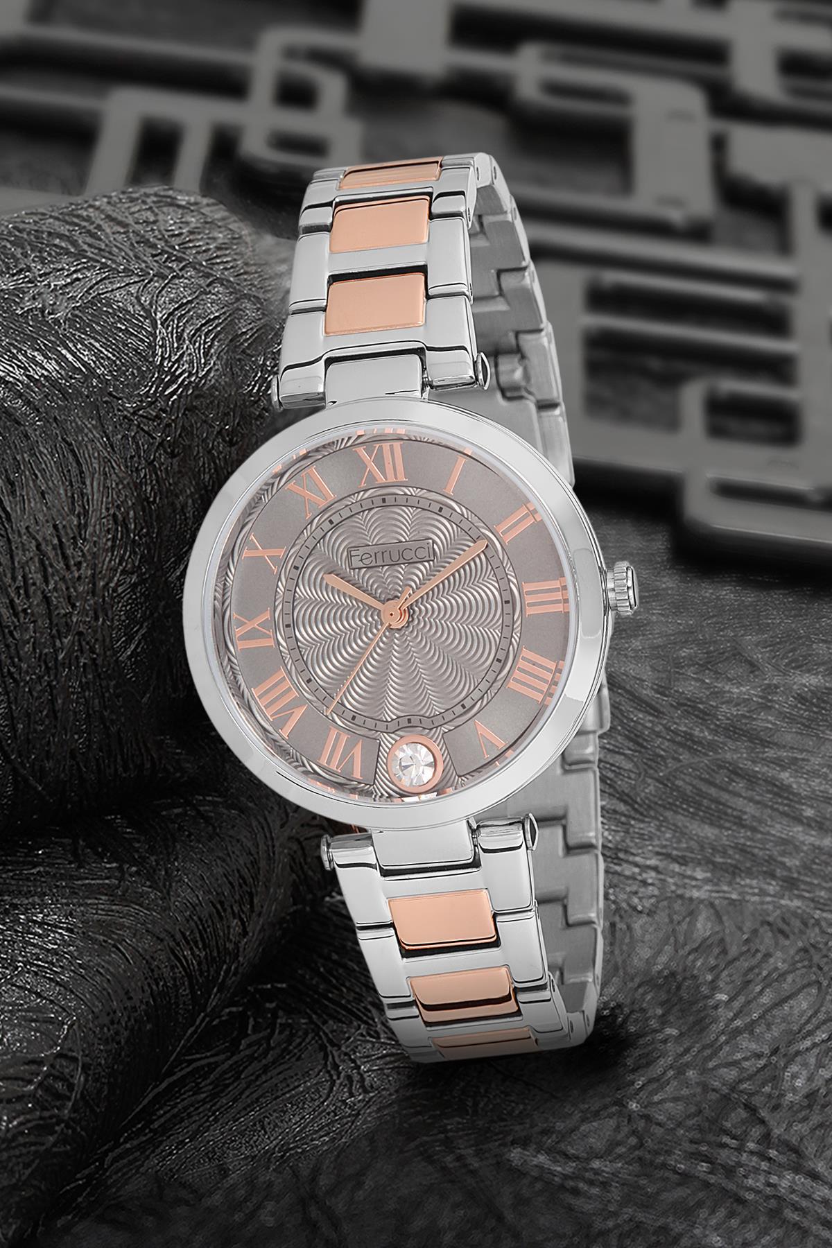 Ferrucci 9FM2542 36 mm Gri-Rose Gold Metal Kordon Analog Kadın Kol Saati