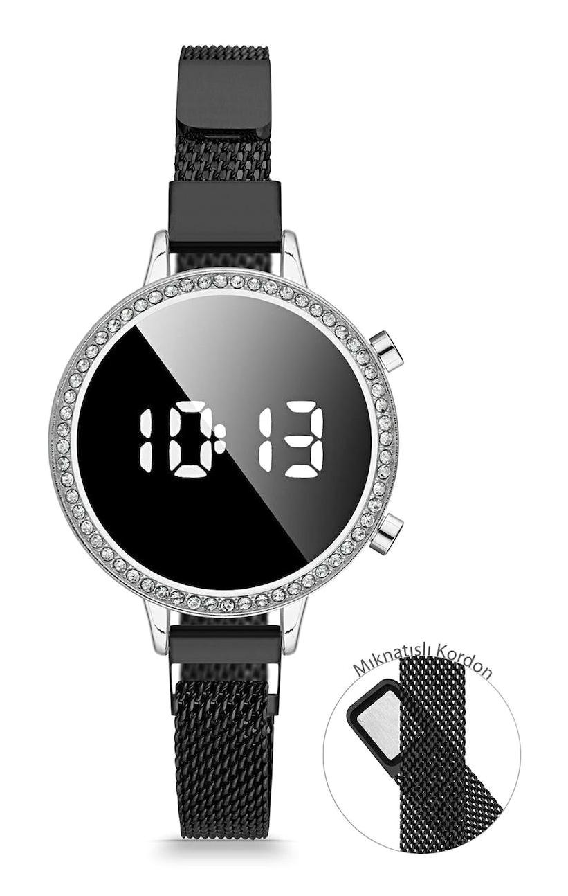 Desingshop 26-30 mm Siyah Çelik Kordon Dijital Kadın Kol Saati