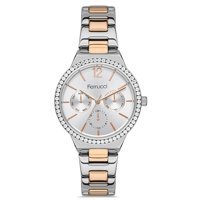 Ferrucci FRC.14307M.02 Takvimli 35 mm Gri-Rose Gold Çelik Kordon Analog Kadın Kol Saati