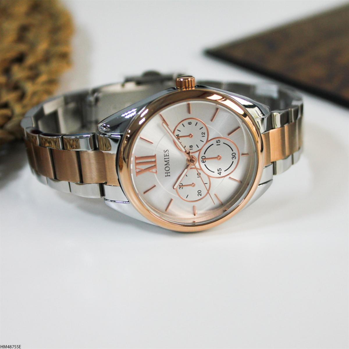 Homies HM48755E Takvimli 36 mm Gri-Rose Gold Metal Kordon Analog Kadın Kol Saati