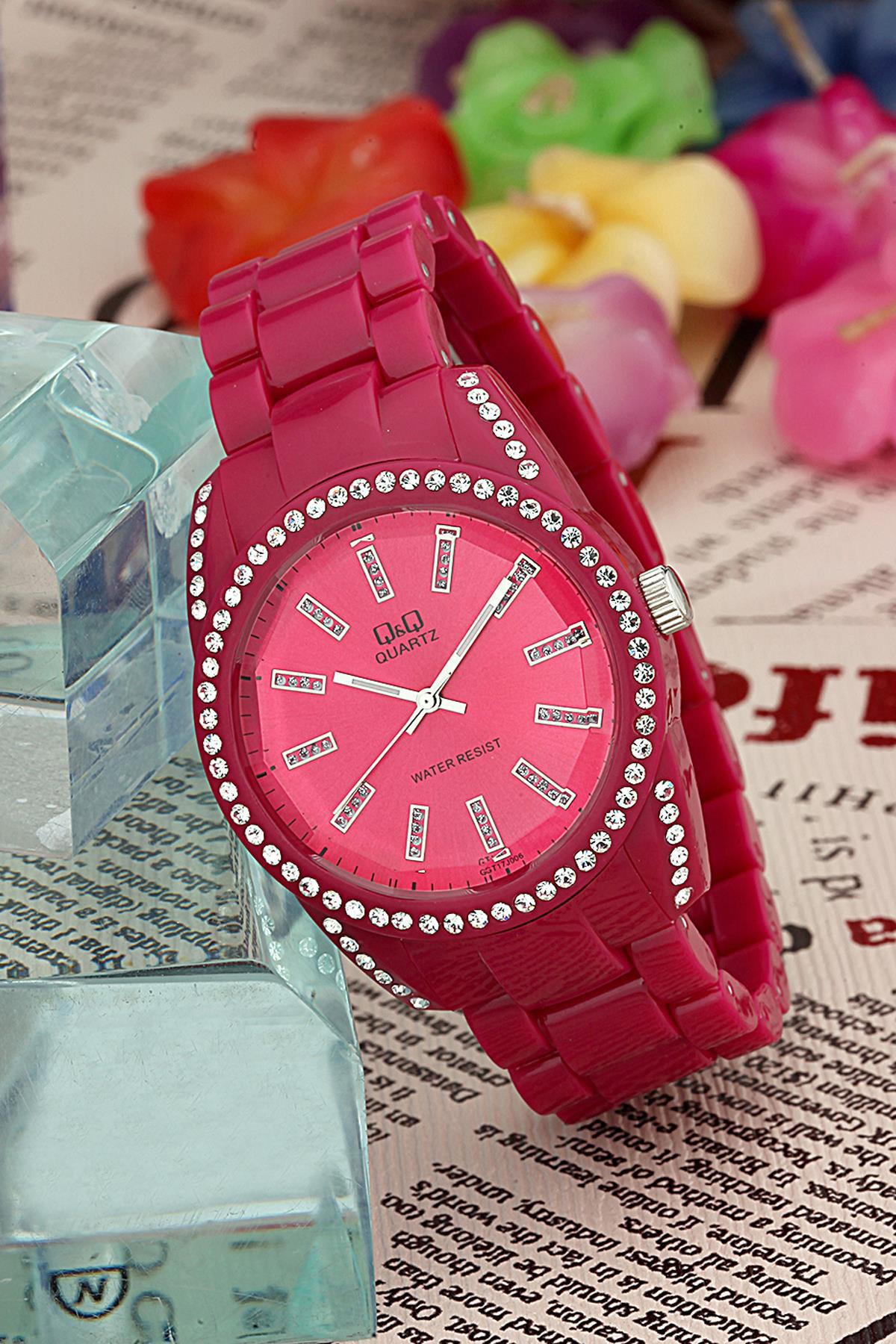 Q&Q 3B705 36 mm Pembe Silikon Kordon Analog Kadın Kol Saati