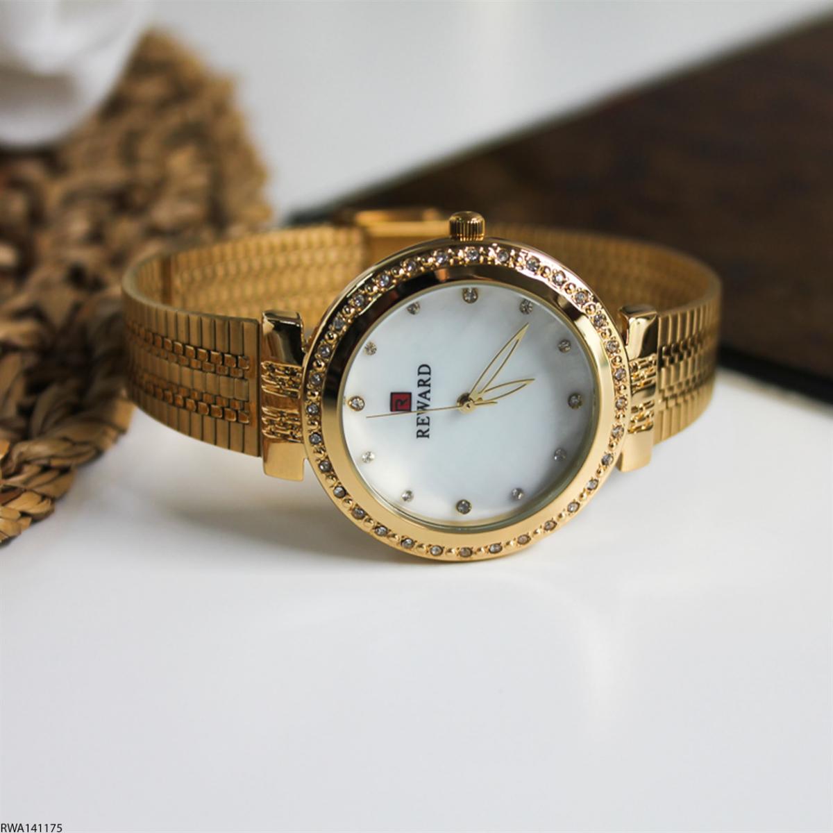 Reward RWA141175 34 mm Altın Çelik-Hasır Kordon Analog Kadın Kol Saati