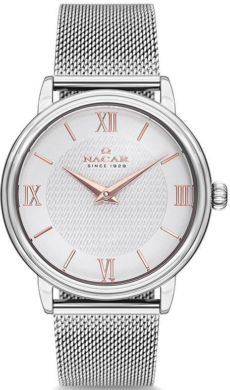 Nacar 18-3914B520-ASM 36 mm Gri Hasır Kordon Analog Kadın Kol Saati