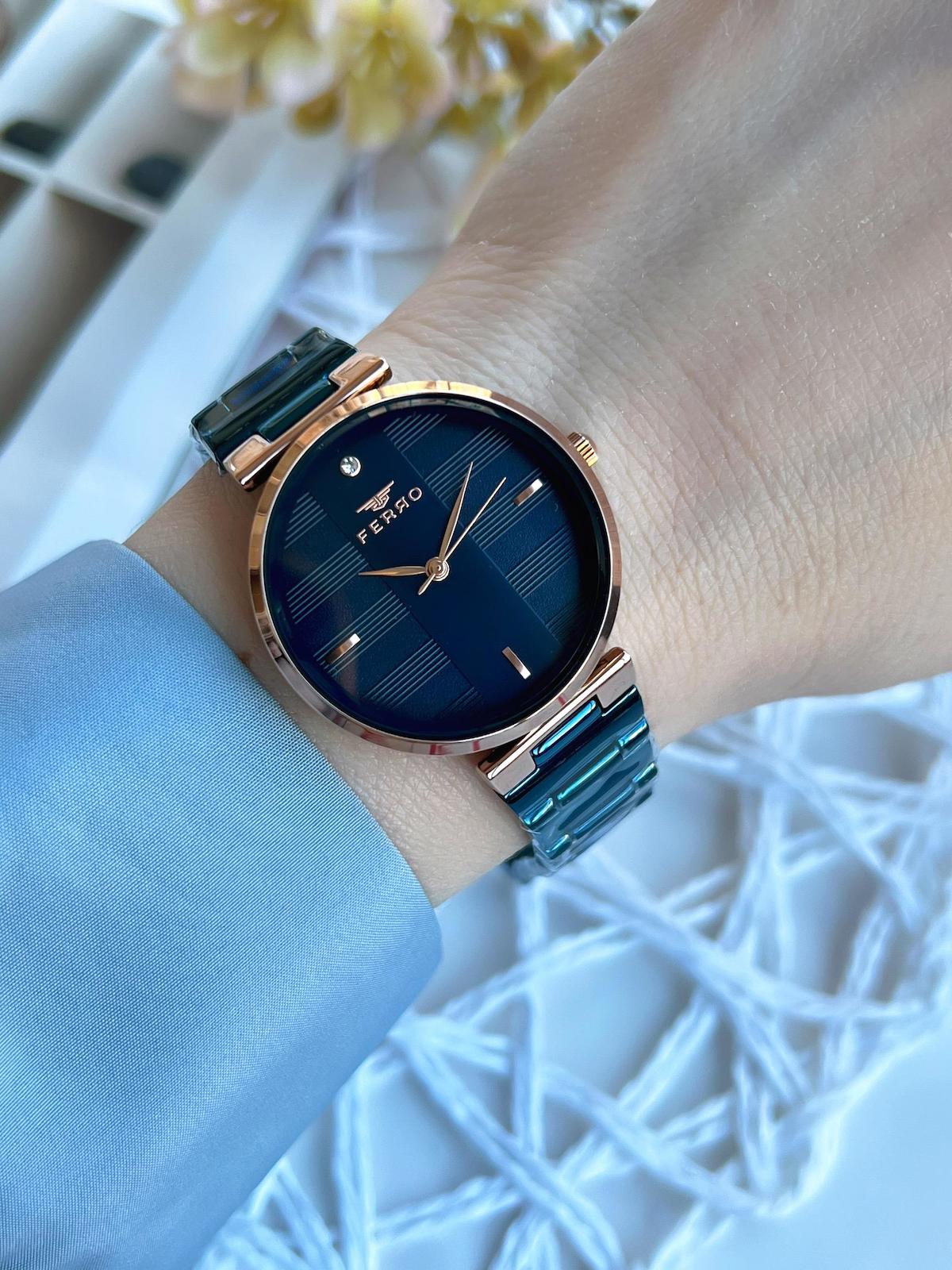 Ferro BF21929AWT-T 36 mm Lacivert Çelik Kordon Analog Kadın Kol Saati