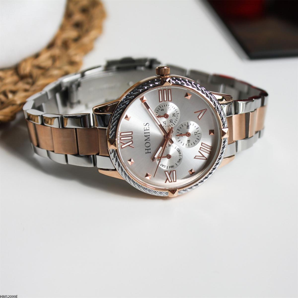 Homies HM52099E Takvimli 36 mm Gri-Rose Gold Metal Kordon Analog Kadın Kol Saati