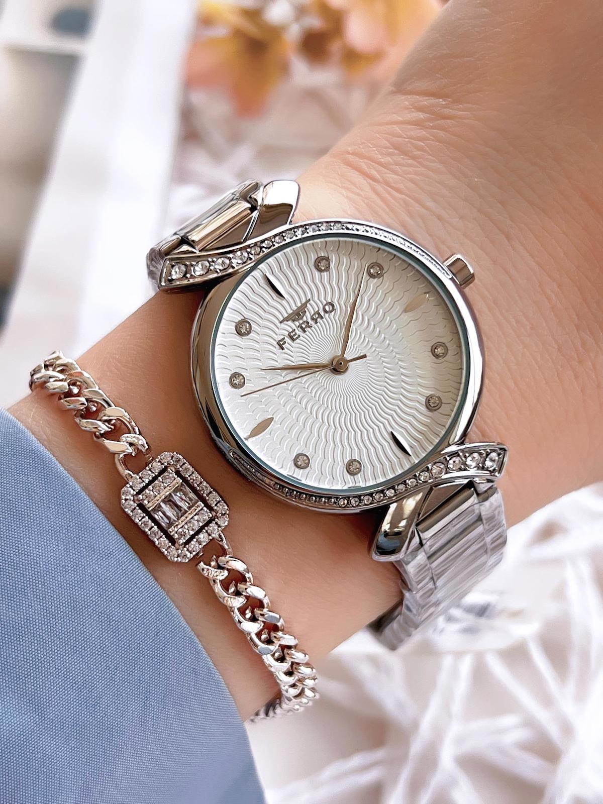 Ferro EFL21254A 36 mm Gri Çelik Kordon Analog Kadın Kol Saati