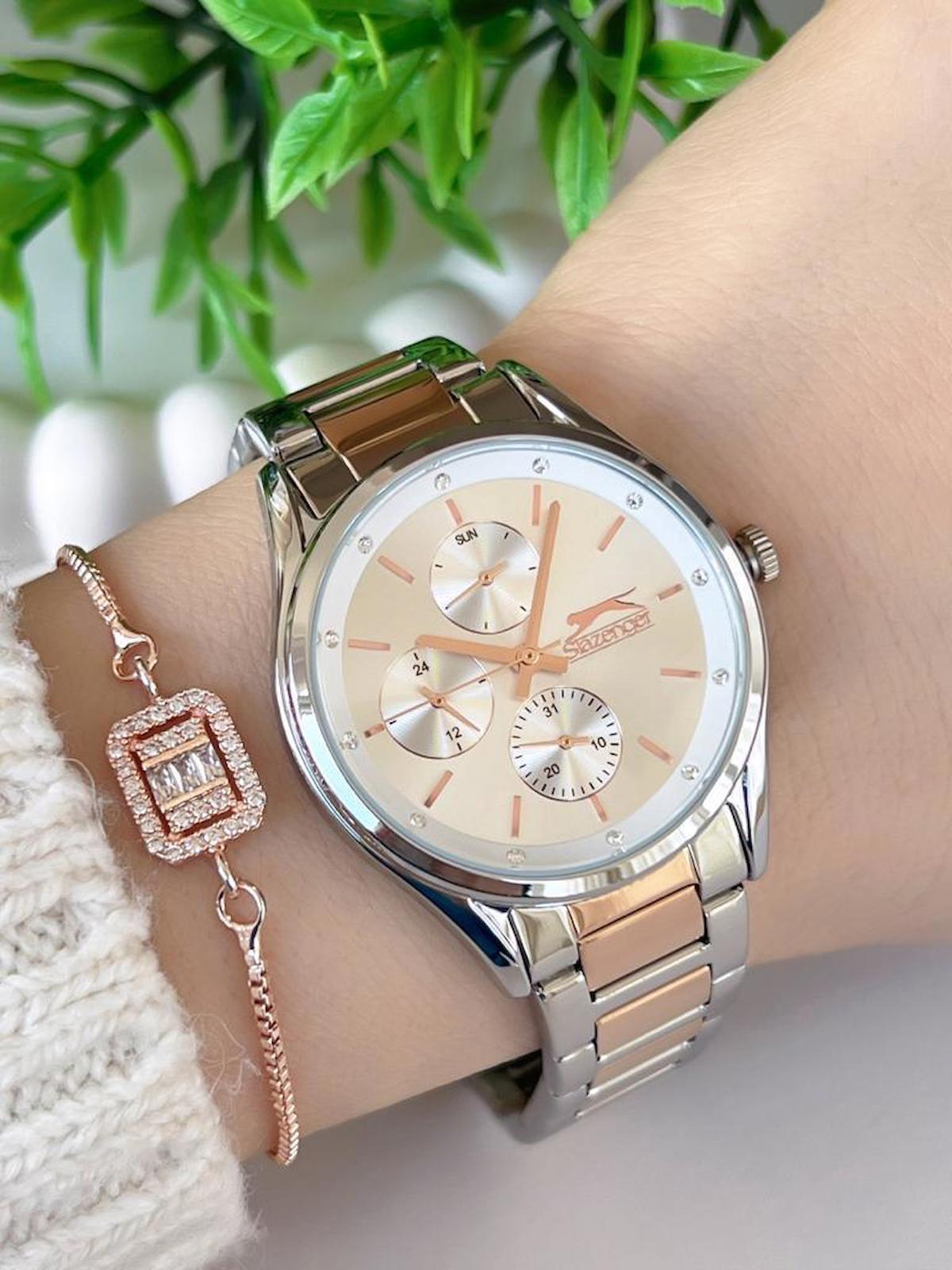 Slazenger SL.09.2229.4.02 Takvimli 36 mm Gri-Rose Gold Çelik Kordon Analog Kadın Kol Saati