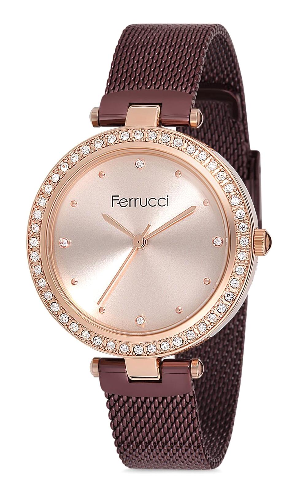 Ferrucci 9FM2147 38 mm Kahverengi Çelik-Hasır Kordon Analog Kadın Kol Saati