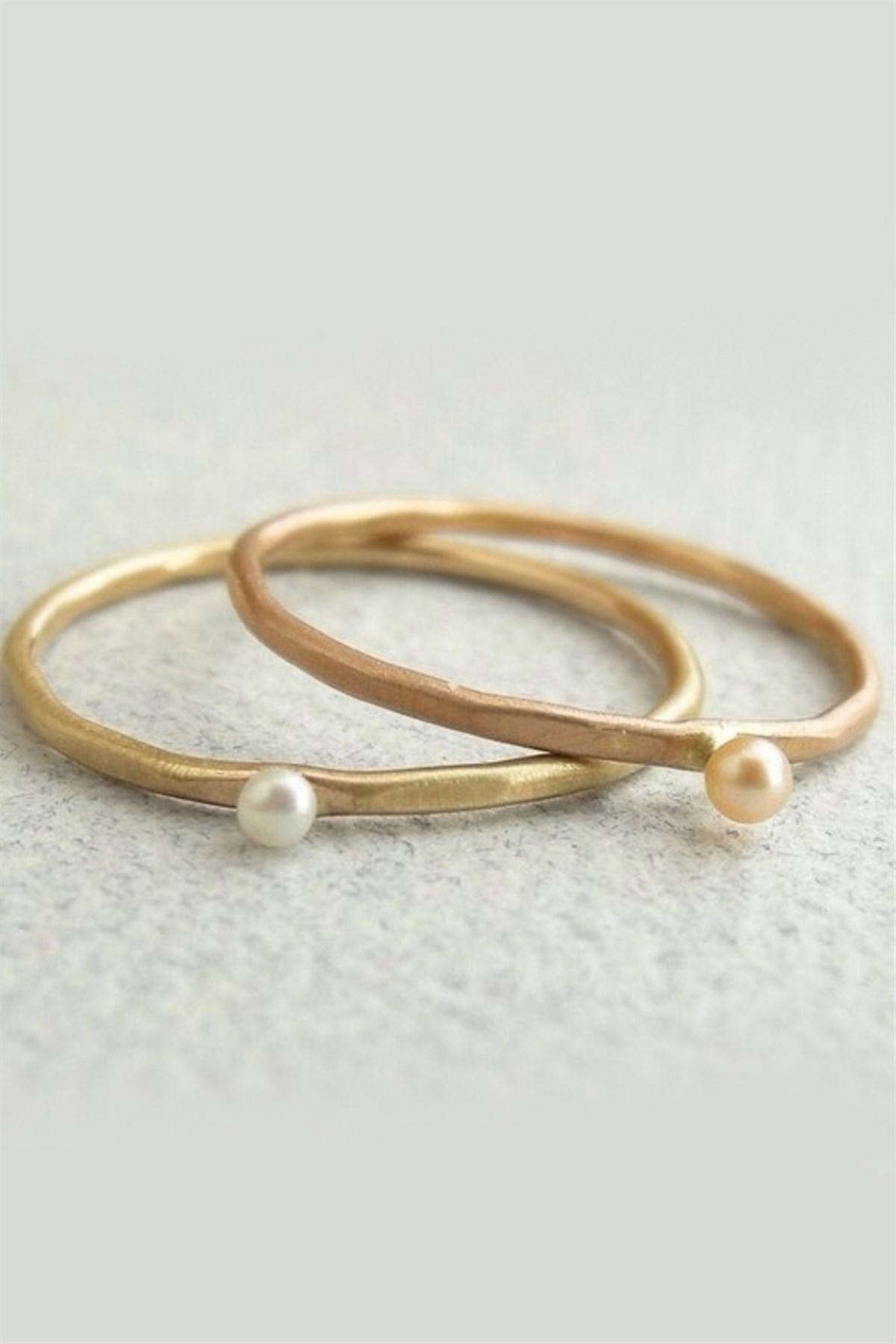 Cem Aykan Kuyumculuk 14 Ayar Rose Gold Altın Taşlı Beyaz İnci Yüzük