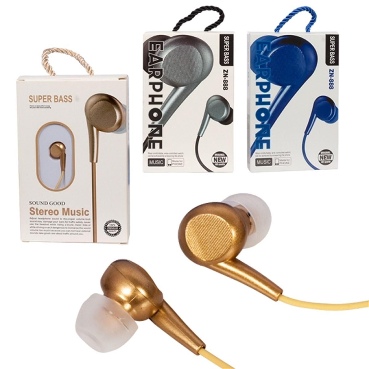 Powermaster ZN-888 Silikonlu Mikrofonlu 3.5 mm Jak Kablolu Kulaklık Gold