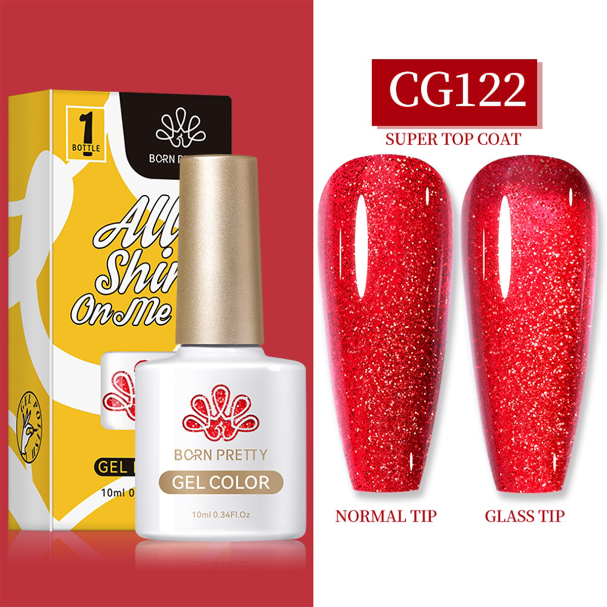 Born Pretty Silky White Serisi CG122 Kırmızı Işıltılı Kalıcı Simli Oje
