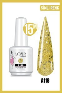 Moziur A118 Sarı Işıltılı Kalıcı Simli Oje