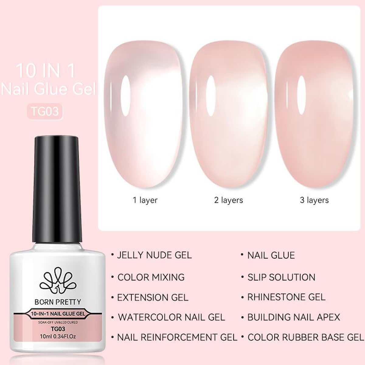 Born Pretty TG03 Şeffaf Parlak Kalıcı Oje
