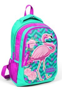 Coral High Kids Flamingo Desenli Su Geçirmez 3 Gözlü Çok Renkli İlkokul Kız Sırt Çantası