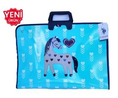 U.S. Polo Assn. Askılı Desenli Fermuarlı Mavi PVC Resim Çantası 38x55 cm