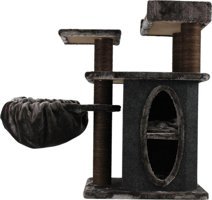 Lotus Furniture Pet Series Kare Hamaklı Tırmalamalı 4 Katlı İç Mekan Ahşap Kedi Evi Siyah