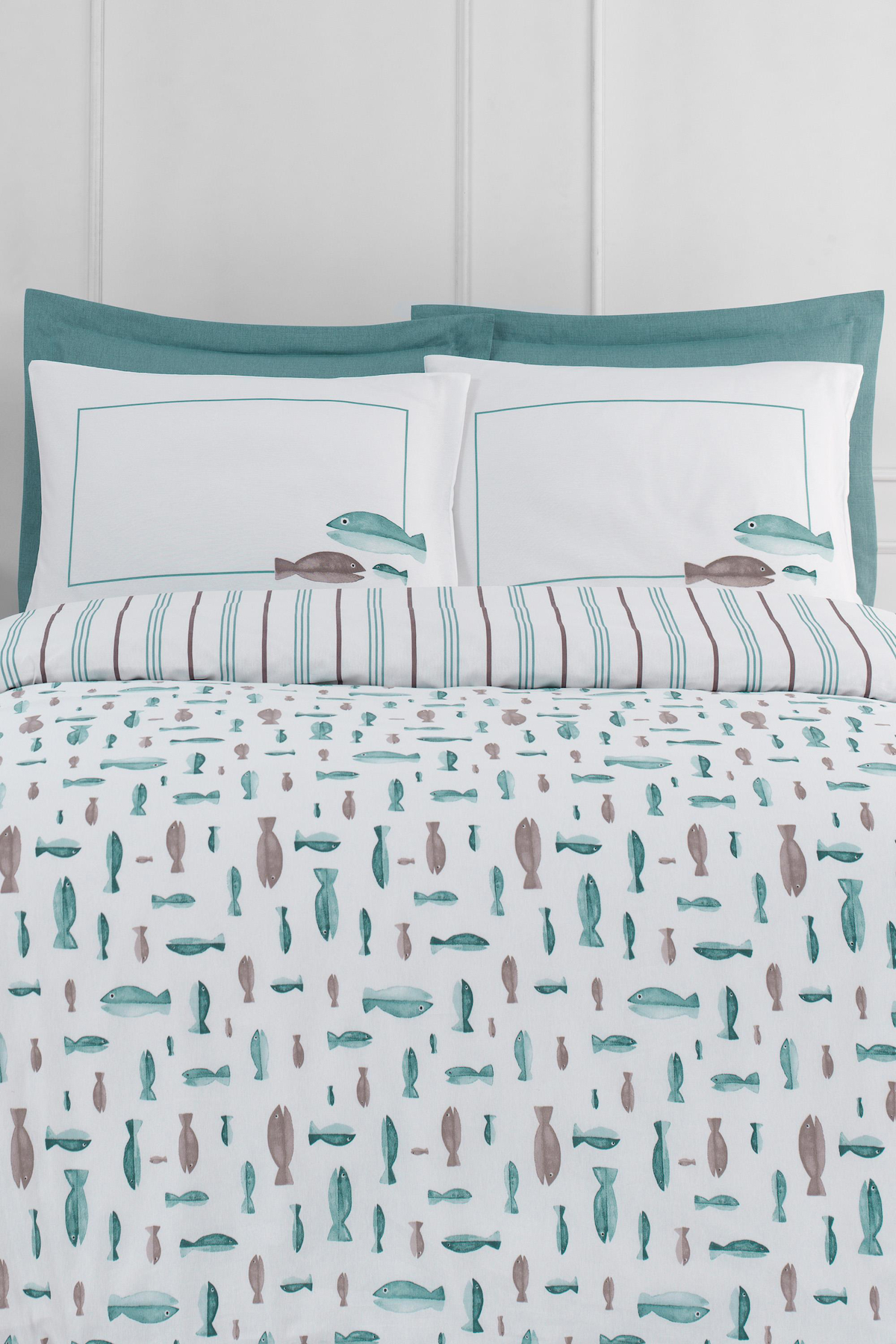 Altınbaşak Solomon Surf Pamuk-Polyester 160x220 cm Lastikli Çarşaflı Balık Tek Kişilik Nevresim Takımı Beyaz