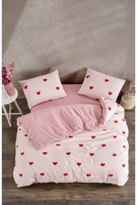 Melonie Knidos Heart Pamuk-Polyester 160x220 cm Lastikli Çarşaflı Kalp Tek Kişilik Nevresim Takımı Beyaz