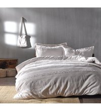 Doqu Home Carla Pamuk 160x220 cm Lastikli Çarşaflı Çizgili Tek Kişilik Nevresim Takımı Gri