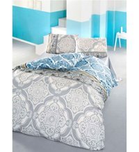Komfort Home Anatolia Pamuk Saten 160x220 cm Çarşaflı Etnik Tek Kişilik Nevresim Takımı Gri-Mavi