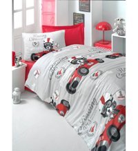 Komfort Home Genç Pamuk-Ranforce 160x220 cm Çarşaflı Racing Cars Tek Kişilik Nevresim Takımı Gri-Kırmızı
