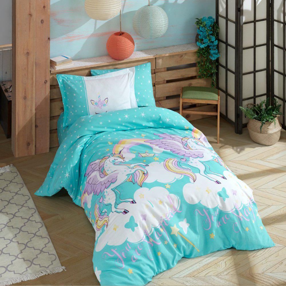 Hobby Magical Aqua Poplin 160x220 cm Çarşaflı Unicorn Tek Kişilik Nevresim Takımı Turkuaz
