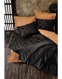 Cotton Box Plain Pamuk 160x220 cm Çarşaflı Geometrik Tek Kişilik Nevresim Takımı Bakır