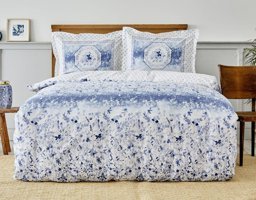 Karaca Home Amelia Pamuk 160x220 cm Lastikli Çarşaflı Çiçek Tek Kişilik Nevresim Takımı Mavi