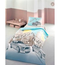 Komfort Home Racing Pamuk 160x220 cm Çarşaflı Racing Car Tek Kişilik Nevresim Takımı Gri