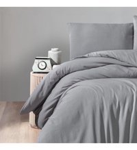 Schafer Gofre Soft Pamuk 160x220 cm Çarşaflı Düz Tek Kişilik Nevresim Takımı Gri