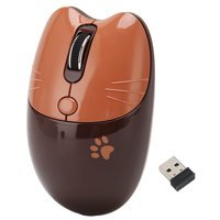 Lazmin112 Kedi Görünümlü Sessiz Kablosuz Kahverengi Optik Mouse