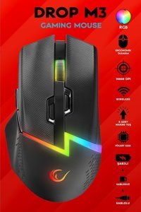Rampage Drop RGB Makrolu Kablolu - Kablosuz Siyah Optik Gaming Mouse