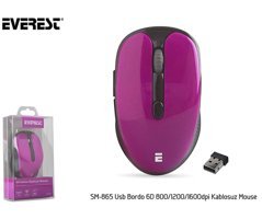 Everest SM-865 Sessiz Makrolu Kablosuz Bordo Optik Mouse