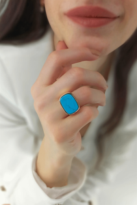 Çlk Accessories Mavi Ayarlanabilir Tekli Pirinç Yüzük