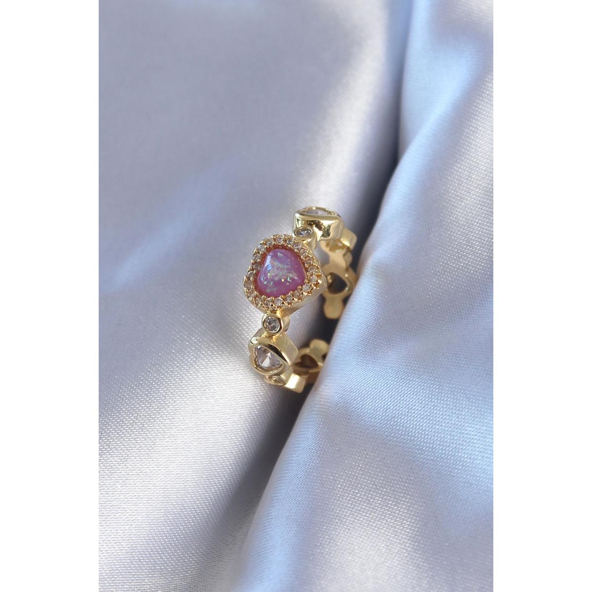 Ruby Pembe Zirkon Taşlı Ayarlanabilir Tekli Metal Yüzük