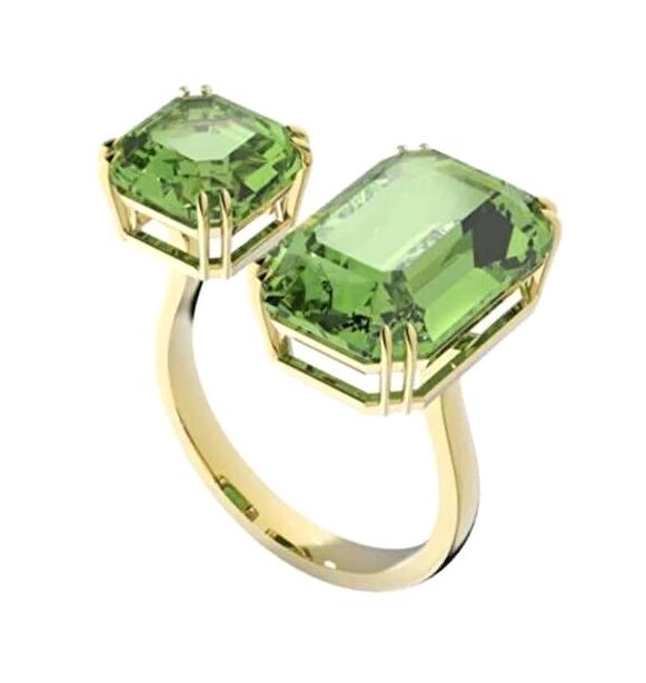 Swarovski Yeşil Ayarlanabilir Tekli Çelik Yüzük