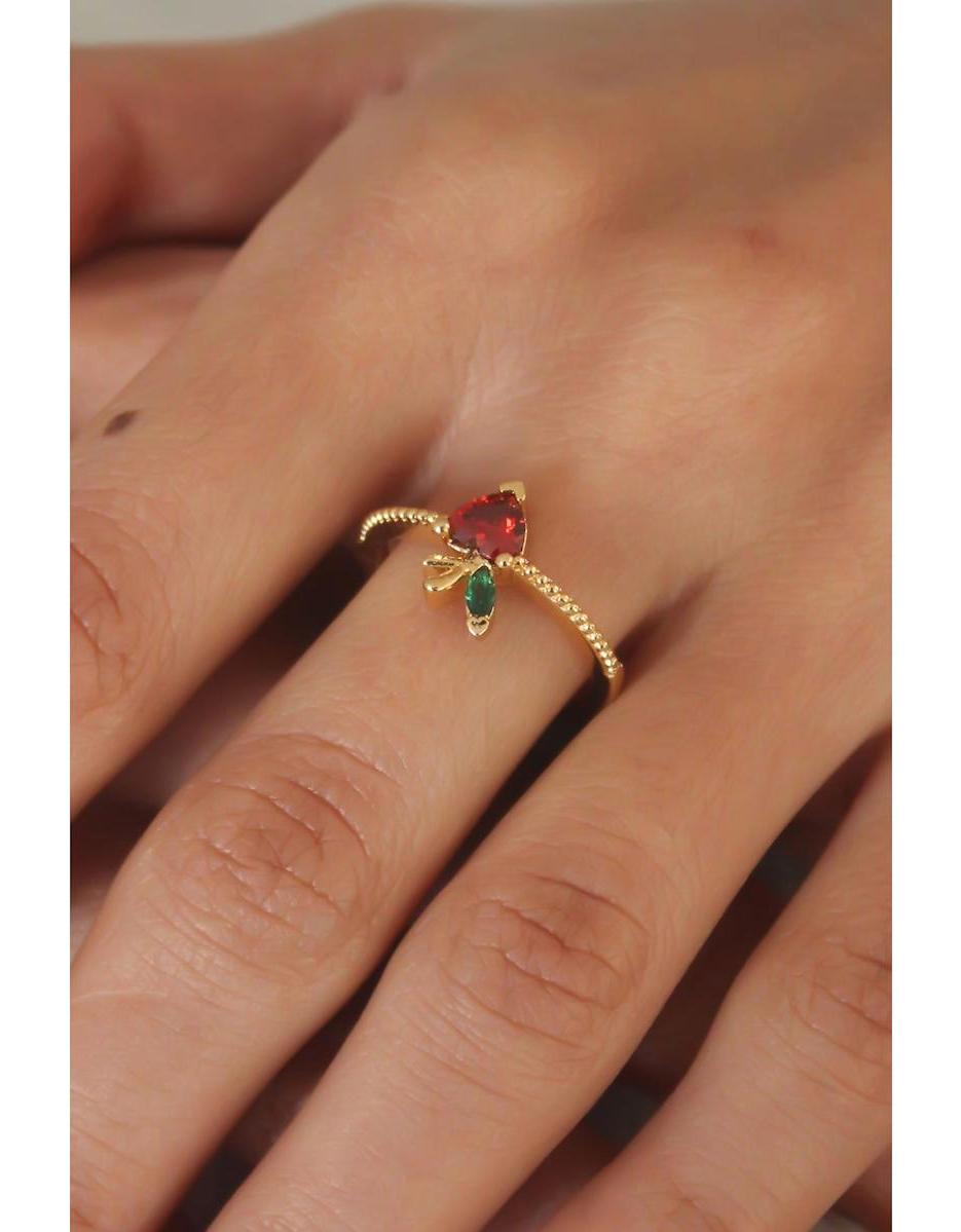 Ruby Kırmızı Ayarlanabilir Tekli Çelik Yüzük