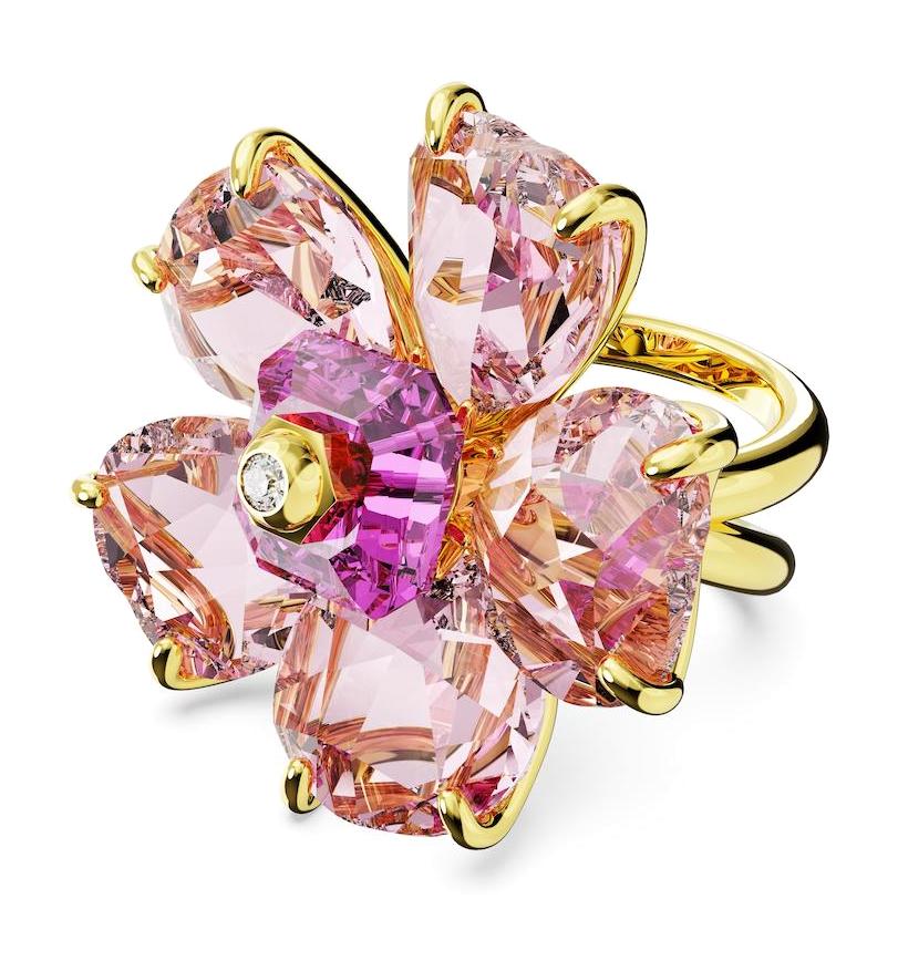 Swarovski Pembe Tekli Rodyum Yüzük