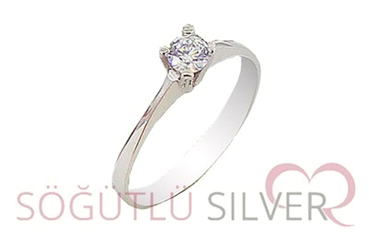 Söğütlü Silver Beyaz Tekli Rodyum Yüzük