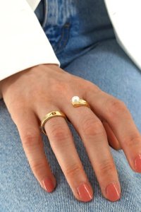 Çlk Accessories Beyaz İnci Taşlı Ayarlanabilir 2'li Pirinç Yüzük
