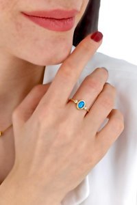 Çlk Accessories Beyaz-Mavi Ayarlanabilir Tekli Pirinç Yüzük